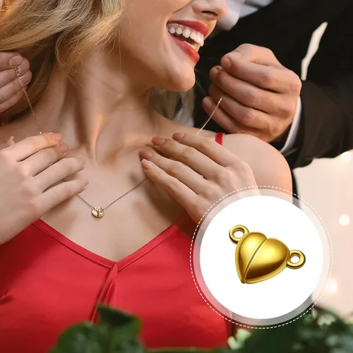 Vista 6 de MTLEE 48 Piezas de Cierres Magnéticos en Forma de Corazón para Joyería, Cierres de Pulsera de Oro y Plata, Cierres Magnéticos Separables