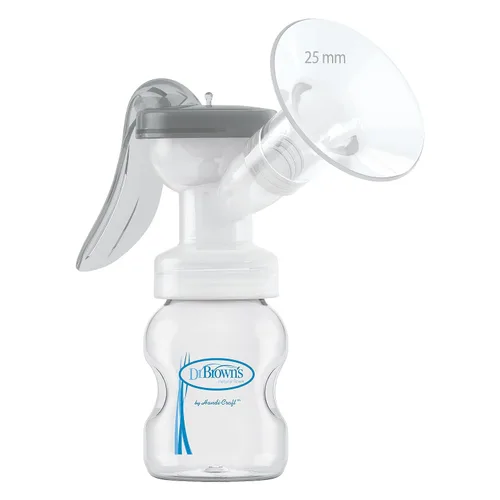 Vista 18 de Dr. Brown's Extractor de leche manual con escudo SoftShape 100% silicona (B, brida de 0.984 in) y opciones anticólicos+biberón de cuello ancho de 5