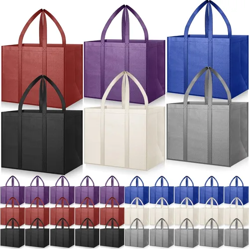 Vista 14 de Hillban Paquete de 30 bolsas de comestibles reutilizables a granel resistentes grandes bolsas de compras lavables plegables con asas Heavy Duty