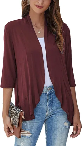 Vista 18 de Bluetime Women Open Front 3/4 Sleeve Cardigan Negro