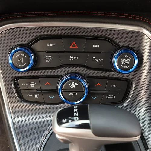 Vista 8 de Xotic Tech - 3 piezas de aluminio azul CA para interruptor de volumen de radio climática de control de botón de control compatible con Dodge Charger
