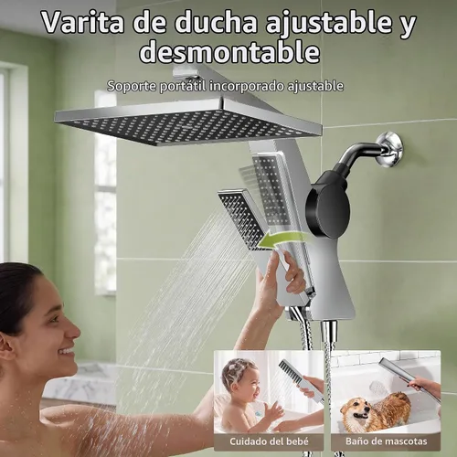 Vista 6 de JDO Cabezal de ducha de lluvia filtrado de 12 pulgadas con combo de spray Cromo
