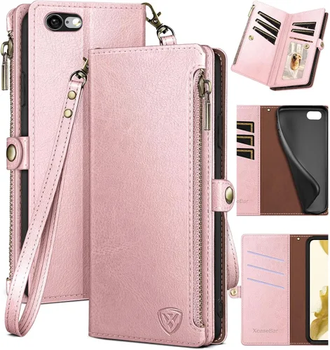Vista 12 de XcaseBar Funda tipo cartera para iPhone 6S Plus/6 Plus de 5.5 pulgadas con cremallera para tarjetas de crédito, libro con tapa, funda de piel