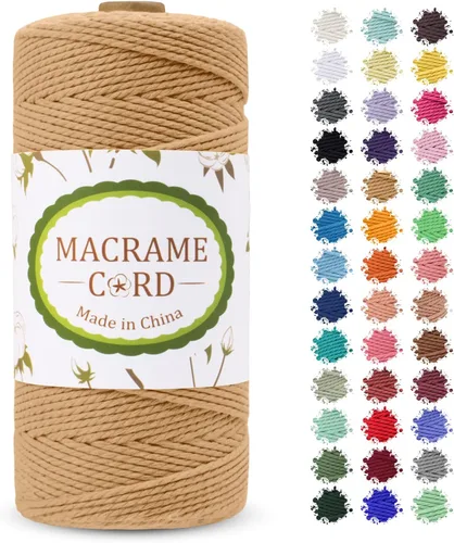 Vista 28 de Cordón de macramé de 0.079 pulgadas, hilo de cuerda de macramé de color de 0.07 pulgadas x 219 yardas, cuerda de algodón natural, 3 hebras para Aqua