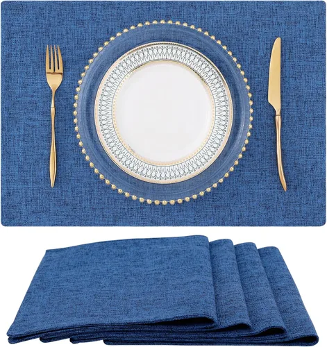 Vista 46 de homing - Juego de 4 manteles individuales de algodón y lino, manteles de tela lavables para mesa de comedor de estilo rústico para interiores y Negro