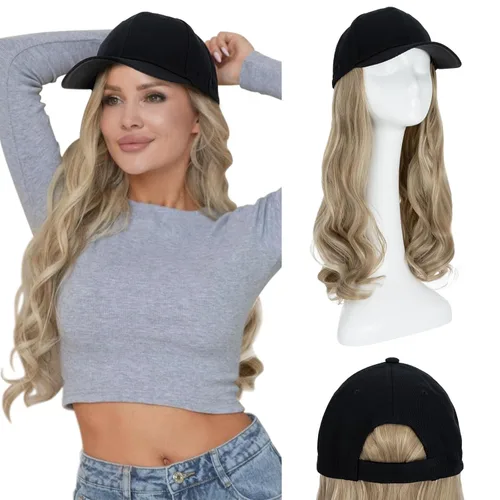 Vista 11 de Hairro Peluca de gorra de béisbol con cabello adjunto, corto estilo Bob ajustable, extensiones de cabello sintético para mujeres, balayage