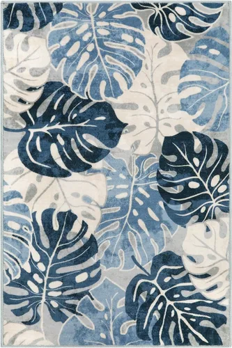Vista 8 de Wonnitar Leaf - Alfombra de cocina de 2x3 pies, alfombra azul pequeña para baño, alfombra decorativa lavable para mesita de noche, planta