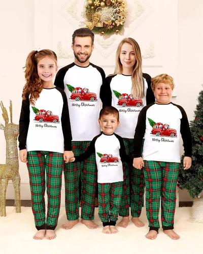 Vista 4 de Pijamas de Navidad familiares a juego, pijamas navideñas para familia o parejas