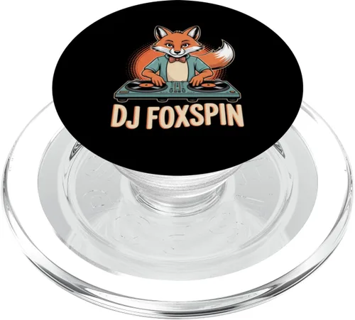 Vista 8 de DJ Foxspin Retro Fox DJ Turntables Club Vibes PopSockets Adhesive PopGrip