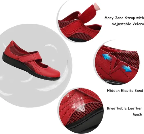 Vista 4 de Oviaric Zapatos planos clásicos y cómodos Mary Jane para mujer, zapatos de vestir casuales a la moda, bonitos zapatos de vestir con puntera cerrada