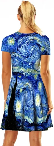 Vista 5 de Plustrong Vestido midi acampanado casual de manga corta con estampado 3D para mujer