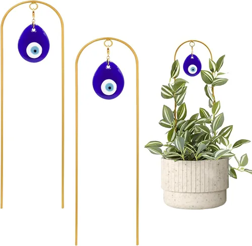 Vista 7 de Paquete de 2 enrejados pequeños para plantas en maceta, estacas de soporte de metal dorado para plantas trepadoras de interior, accesorios