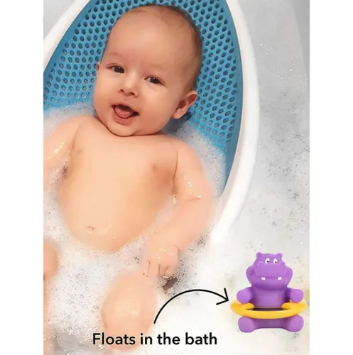 Vista 5 de Termómetro de baño para bebé, lindo hipopótamo, termómetro digital, juguete flotante púrpura