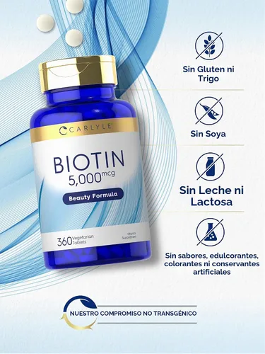 Vista 4 de Carlyle Biotina 5000mcg para cabello, piel y uñas 360 Tabletas