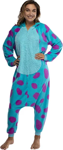 Vista 2 de Disney Monsters Inc - Disfraz de vellón Sherpa Sulley Kigurumi para adultos disfraz de una pieza Azul Patchwork