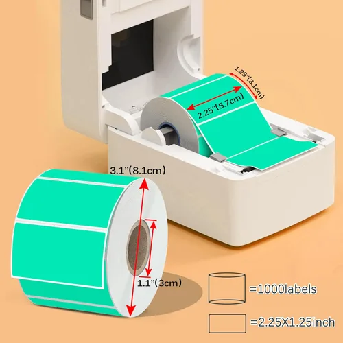 Vista 2 de PARLAIM Etiquetas térmicas directas rectangulares de 2.25 x 1.25 pulgadas, calcomanías circulares autoadhesivas, 1000 calcomanías/rollo para diseño