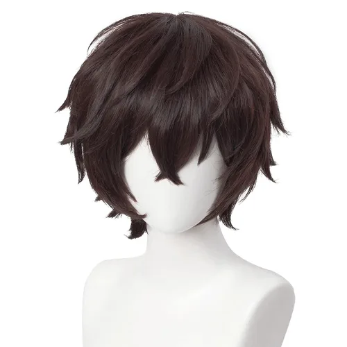 Vista 3 de Aicos Peluca corta negra de anime cosplay para hombres con flequillo Negro