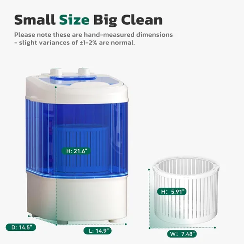 Vista 3 de Greenvelly Lavadora portátil, lavadora pequeña de 6.6 libras de una sola tina con cesta giratoria, lavadora semiautomática para apartamentos, Azul