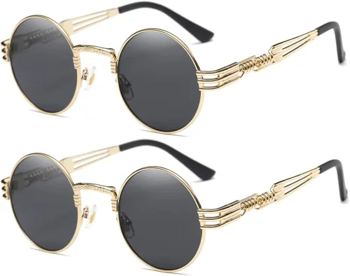 Vista 70 de Dollger Gafas de sol redondas Steampunk con marco de metal