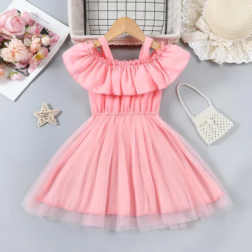 Vista 6 de VINUOKER Vestido de fiesta de princesa para niñas pequeñas, vestido de primavera y verano, vestido de verano con hombros descubiertos, vestido