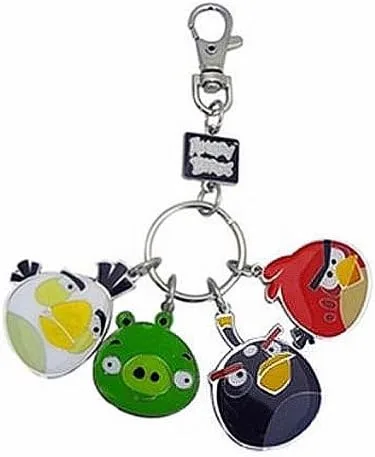 Vista 2 de Angry Birds Pájaros Pájaro en blanco llavero estilo 2, cerdo, pájaro negro rojo metal