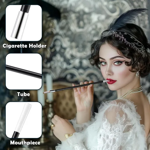 Vista 5 de 2 soportes largos para cigarrillos, 2 cigarrillos falsos y 2 cigarrillos falsos con humo para los años 20, accesorios para mujeres, Audrey Hepburn