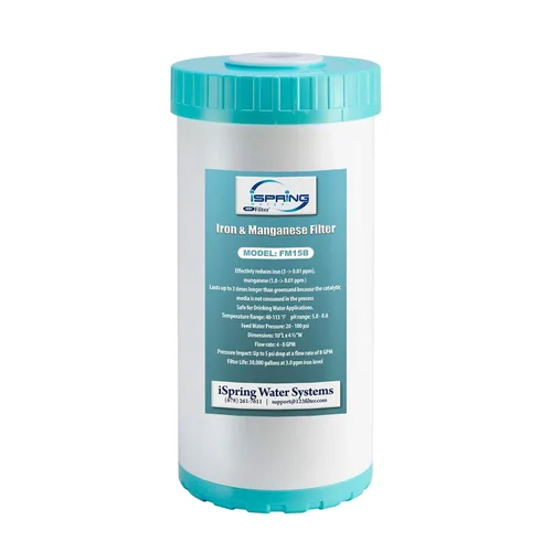Vista 5 de iSpring WGB21BM Sistema de filtración de agua de 2 etapas para toda la casa, filtros reductores de manganeso de 10 x 4.5 pulgadas, puertos de 1