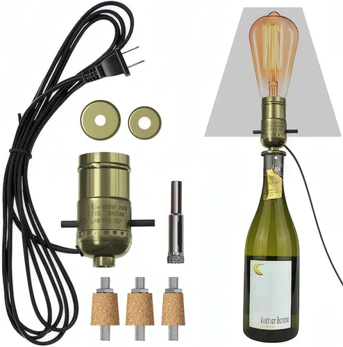 Vista 12 de Kit de lámpara de botella Aokpsrt con broca de vidrio de 9mm DIY Kit de lámpara para botellas de licor con enchufe deslizante y cable