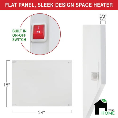 Vista 6 de EconoHome Panel de calentador de espacio para montaje en pared, calentador de convección a prueba de salpicaduras de 250 vatios con termostato