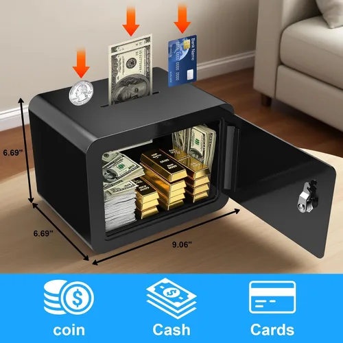 Vista 7 de Caja fuerte pequeña, cajas fuertes tipo casillero con llave y ranura para monedas, pequeñas cajas fuertes para dinero, seguridad doméstica