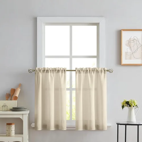 Vista 74 de Melodieux Cortinas de Niveles Semitraslúcidas Negras de 24 Pulgadas de Largo para Cocina, Cafetería, Dormitorio, Ventanas Pequeñas, Aspecto de Lino