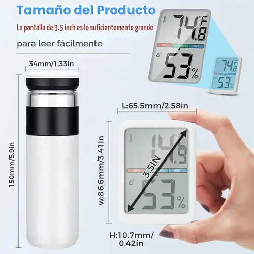 Vista 4 de Termómetro digital higrómetro Thlevel, termómetro de habitación con pantalla LCD grande, termómetro de pared de humedad interior con alta precisión