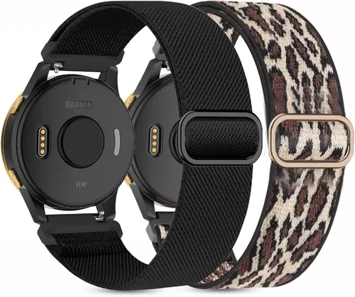 Vista 17 de Paquete de 2 bandas elásticas de nylon para relojes compatibles con Garmin Vivoactive 5/6/Forerunner 55/165, correas deportivas ajustables de negro