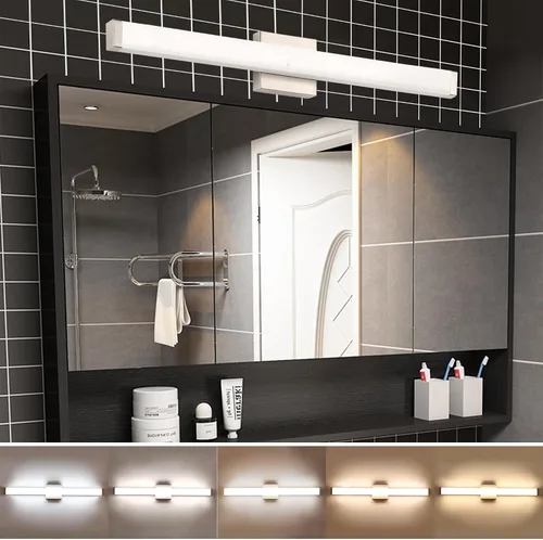 Vista 9 de Lámpara de tocador de baño de níquel cepillado, cuadrada, LED, 60 cm (24 pulgadas), 14 W, luz blanca natural, 4000 K, barra de luz para espejo