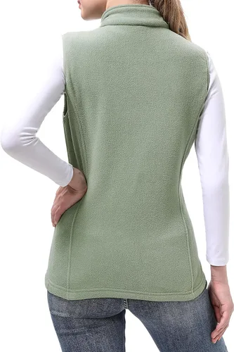 Vista 7 de BenBoy Chaleco de forro polar para mujer, chaleco suave, sin mangas, con bolsillos con cremallera, ropa cálida para otoño e invierno