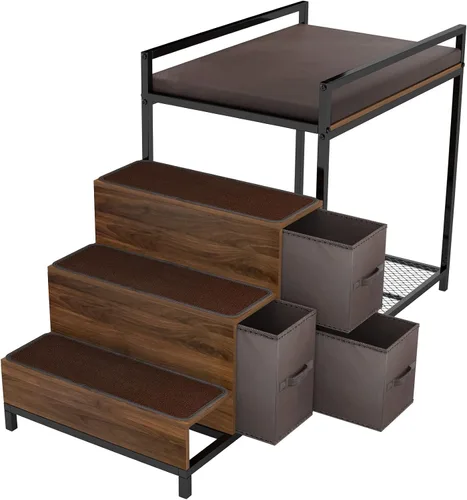 Vista 3 de GDLF Literas con ventana para perros, cama elevada para perros, plataforma de varios niveles con tapicería de espuma, almohadilla antideslizante