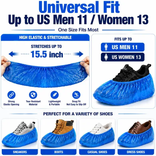 Vista 6 de Paquete de 90 fundas desechables para zapatos, impermeables, antideslizantes, botines de plástico para interiores, ajuste universal, para invitados
