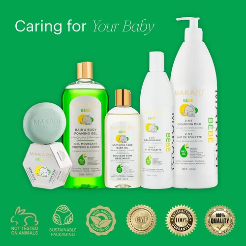 Vista 6 de MAKARI Gel espumoso para el cabello y el cuerpo del bebé Lavado suave para pieles sensibles y delicadas Hipoalergénico y sin parabenos