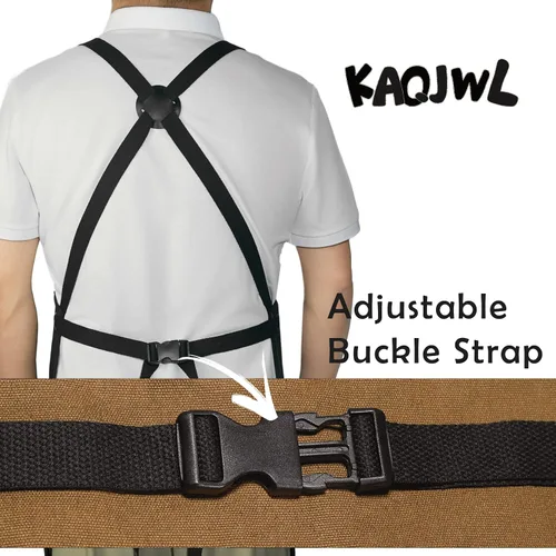 Vista 6 de Professional Unisex Chef Apron Cross-Back, Large Pockets, Water-Resistant Cotton Canvas