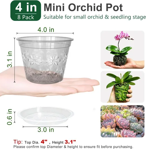 Vista 2 de Maceta de orquídeas, paquete de 8 macetas de orquídeas de 4 pulgadas