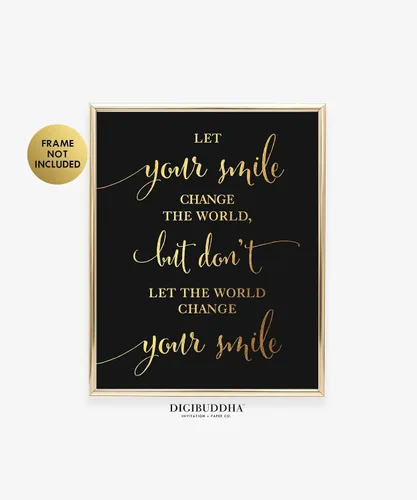 Vista 2 de Citas inspiradoras y motivacionales, deja que tu sonrisa cambie el mundo, impresión artística inspiradora de lámina dorada, regalo de graduación