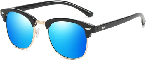 Vista 2 de KISSUN Gafas de sol polarizadas negras semi sin montura para hombre gafas de sol clásicas retro de media montura para conducción 100 bloqueo UV