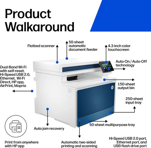 Vista 3 de HP Color LaserJet Pro MFP 4301fdw Impresora a color Inalámbrica Todo