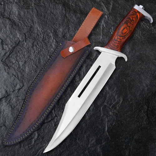 Vista 9 de Cuchillo Bowie con funda, cuchillo de caza de hoja fija para camping, senderismo, bushcraft, equipo al aire libre, cuchillo de supervivencia
