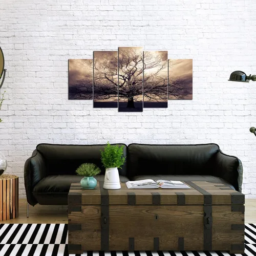 Vista 5 de sechars - 5 piezas de lienzo grande de arte para pared, árbol de la vida sepia, impresión fotográfica sobre lienzo, arte de bosque de fantasía