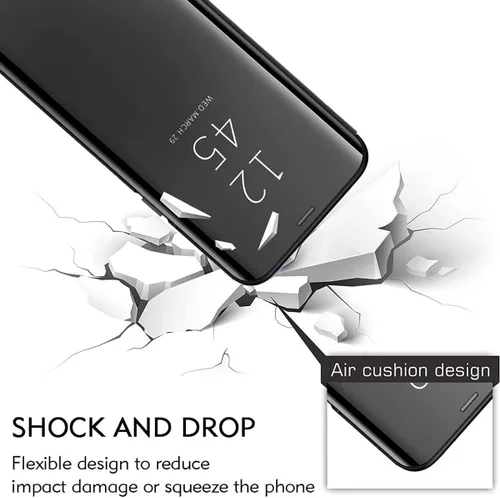 Vista 8 de Funda para Huawei P40, funda de espejo abatible con función de soporte, PC/PU translúcida transparente a prueba de golpes, funda protectora