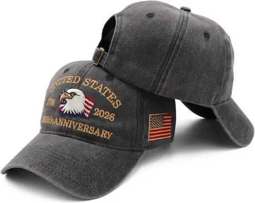 Vista 7 de Gorra del 250º Aniversario de EE. UU. Estados Unidos Gorra del Aniversario de 250 Años Americano con Bordado Patriótico de Águila Gorra de Béisbol