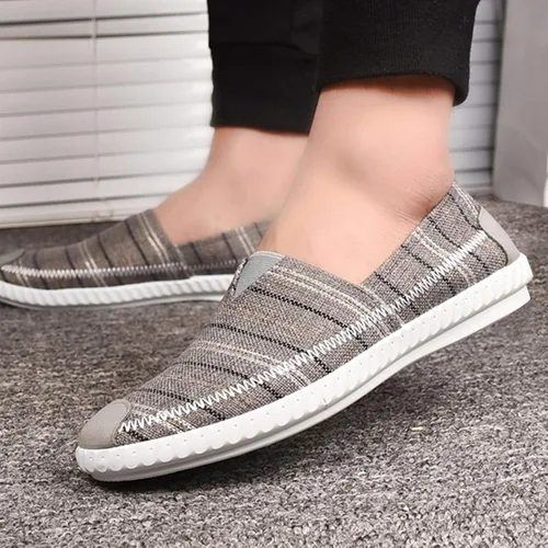 Vista 2 de Zapatos casuales para hombres y hombres, zapatos casuales de tela transpirable de lino a rayas para hombre, mocasines para hombre