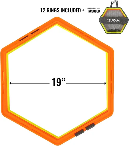 Vista 2 de Anillos hexagonales de agilidad para entrenamiento de velocidad y agilidad, entrenamiento de pies, escalera con bolsa de transporte (12 anillos)