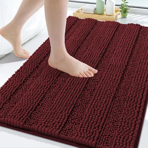 Vista 224 de Grandaily Alfombras de baño de felpilla a rayas de 24 x 16 pulgadas, extra gruesas y suaves, absorbentes, parte trasera de goma, alfombra de ducha